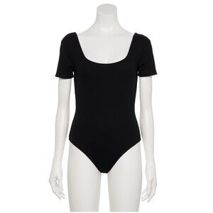 Nine West Black Rib Short Sleeve Squareneck Bodysuit - S